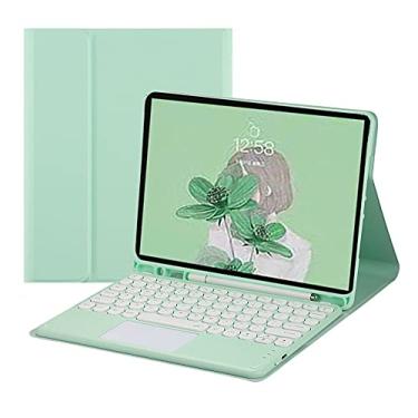 Imagem de HENGHUI Capa com teclado sensível ao toque para Galaxy Tab S9 FE+/Tab S10+/Tab S9+/S8+/S7+/S7 FE 12,4 polegadas, capa com teclado removível com touchpad, linda capa de teclado de cor redonda, verde