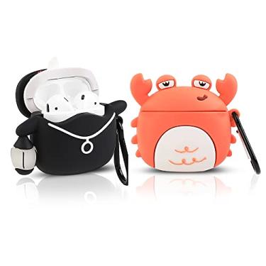 Imagem de (Pacote com 2) BGAANM Linda capa de silicone 1/2 com chaveiro, design de pele de desenho animado fones de ouvido capa protetora acessórios kits compatíveis com Airpods 1 e 2