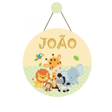 Imagem de Placa Decorativa Infantil Safari, Personalizada para Porta, 20x20cm, Nome Personalizado