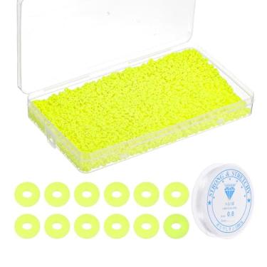 Imagem de PATIKIL Kit de 4000 peças de pulseira de contas de argila, 4 mm, contas espaçadoras de argila de polímero arredondadas, disco, com cordão elástico para fazer joias DIY, amarelo fluorescente