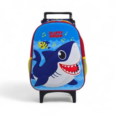 Imagem de Mochila Escolar Passeio Rodinha Tubarao Baby Shark 3D Azul