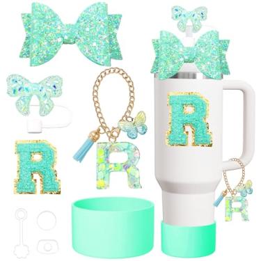 Imagem de Conjunto de acessórios de copo Stanley de 8 peças para copo Stanley Cup de 850 g 1,134 g com alça, incluindo tampa de palha e bota, tampa à prova de derramamento, pingente de alça, adesivo de iniciais