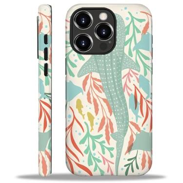 Imagem de Capa compatível com iPhone 16 Pro Max, capa rígida híbrida de policarbonato de 2 camadas + capa protetora de silicone, tubarão-baleia e elementos marinhos resistente a arranhões à prova de choque para