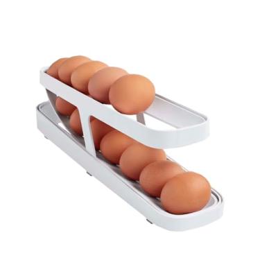Imagem de Organizador de Ovos para Geladeira, 2 Camadas, Bandeja Rolante, Branco