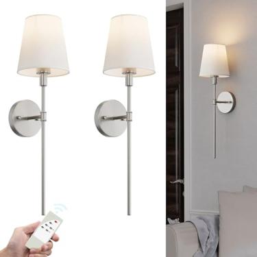 Imagem de Coinmit Arandela de parede operada por bateria de níquel escovado 5500 mAh sem fio alimentado por bateria recarregável 3 cores regulável para quarto e sala de estar