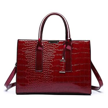Imagem de GJGJTER Bolsa feminina com alça superior com estampa de crocodilo bolsa de ombro de couro sintético, Vinho, One Size