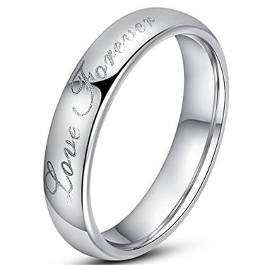 Imagem de Fashion Month Anel feminino vintage de carboneto de tungstênio branco gravado Love Forever Silver Dome Band para ela, Aço inoxidável, platina, ouro, metal, prata, tungstênio, carboneto de tungstênio,