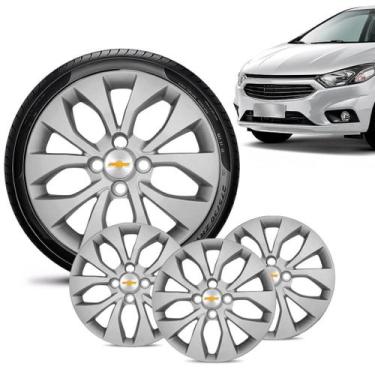 Imagem de Jogo 4 Calota Chevrolet GM Prisma 2017 18 19 Aro 15 Prata Emblema Prat