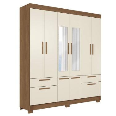 Imagem de Guarda-roupa 8 Portas 4 Gavetas com Espelho Mdp Curitiba Jatobá/ Areia