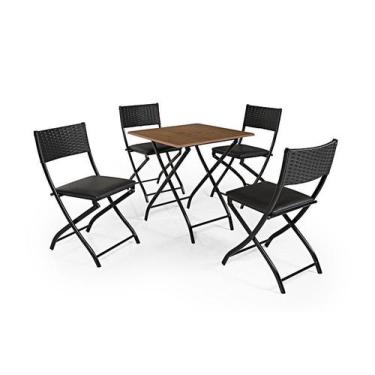 Imagem de Jogo de Mesa Dobravel Imbuia com 4 Cadeiras Preto - J A Garcia