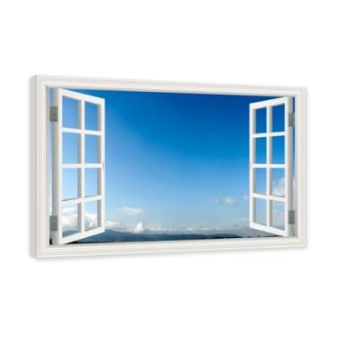 Imagem de PY3H69 Arte de parede em tela de janela aberta, impressão natural em tela. Lindo cenário de céu 33 cm, decoração de parede de paisagem de janela, decoração de casa moderna. Moldura interna de 60 x 90