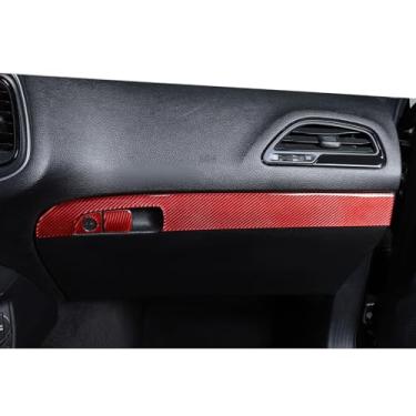 Imagem de Jimen Adequado para Dodge Challenger 2015-2023, porta-luvas Copilot Guarnição da tampa da alça do passageiro (fibra de carbono vermelha)