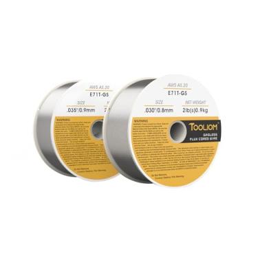 Imagem de TOOLIOM E71T-GS 0,76 cm + 0,89 cm de diâmetro 0,9 kg carretel fluxo núcleo autoblindado aço carbono MIG fio de soldagem, 2 peças de fio de solda de calibre duplo