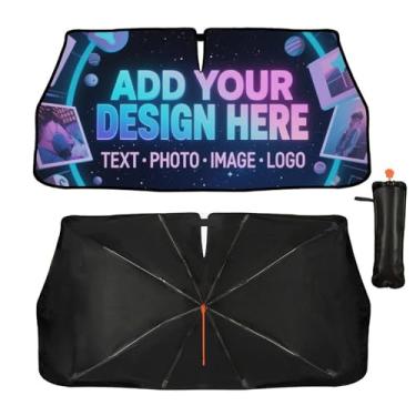 Imagem de Guarda-sol de para-brisa personalizado com imagem de texto do logotipo da sua foto - Proteção UV personalizada para para-brisas de carro - Viseira de sol de carro personalizada Protetor solar de raios