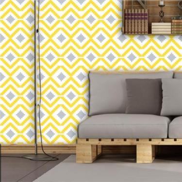 Imagem de Papel de Parede Geométrico Amarelo e Cinza - Inove Papéis de Parede