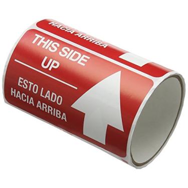 Imagem de TapeCase SHIPLBL-088 Fita de etiquetagem vermelha impressa - (pacote com 50) Fita adesiva com letras brancas "This Side Up/Esta Lado Hacia Arriba". Etiquetas e adesivos