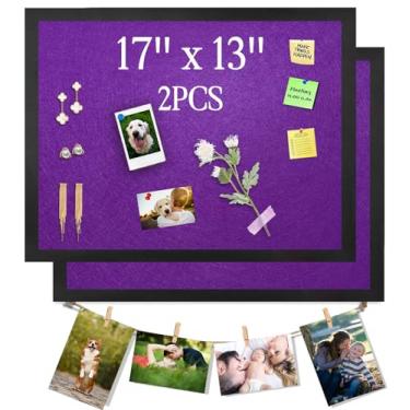 Imagem de Quadros de avisos roxos quadro de cortiça com feltro, 43 cm x 33 cm, placa de exibição pequena para paredes, joias, notas, coleção, fotos, escritório, moldura de madeira (preto) e feltro (roxo), 2