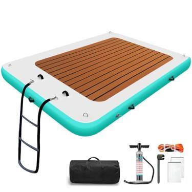 Imagem de WUHUWOO Plataforma inflável flutuante para piscina no lago mar, barco aquático de 1,8 m/2,4 m/3 m, boia com bomba de ar elétrica e bolsa de armazenamento