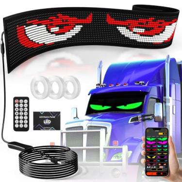 Imagem de Luz LED com olhos de diabo para para-brisa 133 x 19 cm, olhos de LED programáveis DIY para caminhões, olhos de para-brisa animados, LED, flexível, inteligente, colorida, tela macia para janelas de