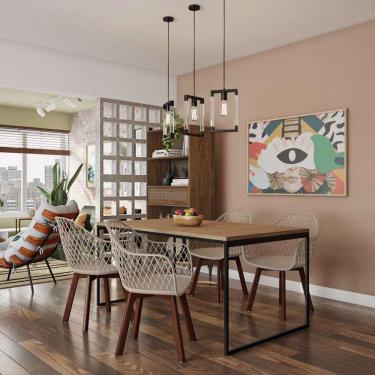 Imagem de Mesa de jantar retangular industrial memphis carvalho e preta 160 cm