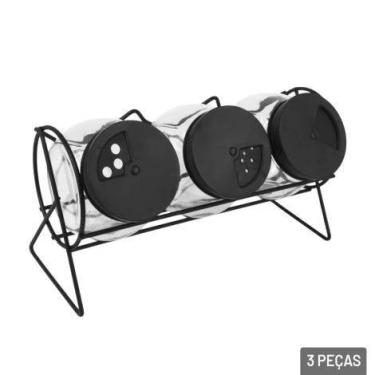 Imagem de Porta Condimento De Vidro Com Suporte Metal 3 Peças - Duartes