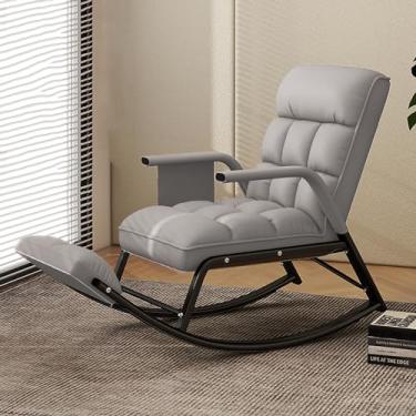 Imagem de Cadeira de balanço moderna com apoios de braços, poltrona estofada, poltrona para varanda, cadeira de dormir macia, cadeira de balanço de pátio com bolsos laterais, encosto ajustável altura A