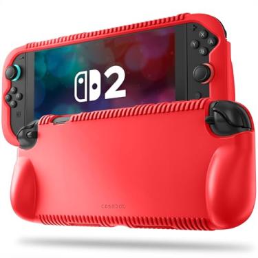 Imagem de FINTIE Silicone Case Compatible with Nintendo Switch 2 (2025) - Soft [Anti-Slip] [Shock Proof] Protective Cover with Game Card Slots & Ergonomic Grip Design, Drop Protection Grip Case (Red)