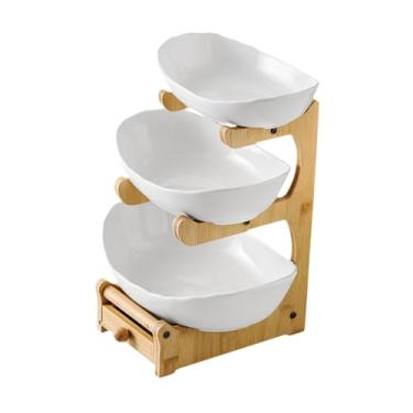 Imagem de WeiLaiKeQi Suporte de exibição de fruteira de 3 camadas, multiuso, com gaveta, bandeja de, suporte para vegetais, pão, nozes, bolo, lanche, Branco