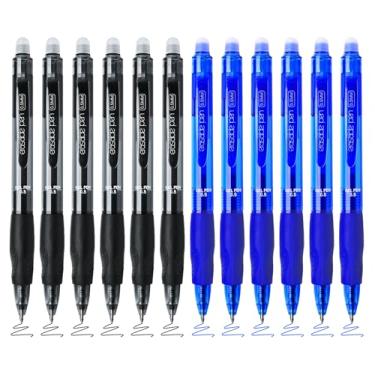 Imagem de BAYTORY 12 canetas de gel apagáveis clicker, caneta retrátil de 0,5 mm de ponta fina preta e azul, escrita confortável de usar para marcar agenda, palavras cruzadas (preto e azul)
