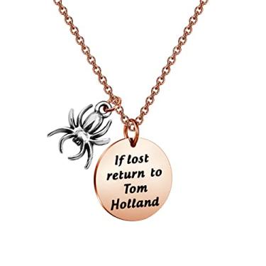 Imagem de BNQL If Lost Return to Tom Holland Colar Aranha Colar Presente para Filho, Large, Aço inoxidável