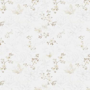 Imagem de Ismoon Papel de parede de 43 cm x 197 cm, papel de parede floral vintage, boêmio, papel de contato borboleta, bege, marrom, para armários, papel de parede autoadesivo removível, cobertura de quarto