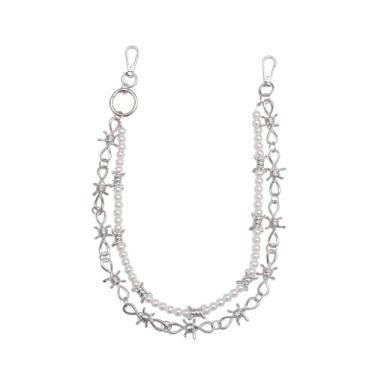 Imagem de Corrente Punk Pearl & Thorn Jeans – Cinto Gótico de Dupla Camada para Homens e Mulheres – Chaveiro Edgy Rock Concert – Acessório Boho Grunge Palco – Corrente Corporal de Elegância Perigosa, Prata