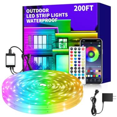 Imagem de vimeepro Fita De Led Externa À Prova D'Água 200 Pés, Luz Ip68 Com Aplicativo/Controle Remoto, Corda Rgb Sincronização Musical Para Quarto, Jardim, Escada, Festas