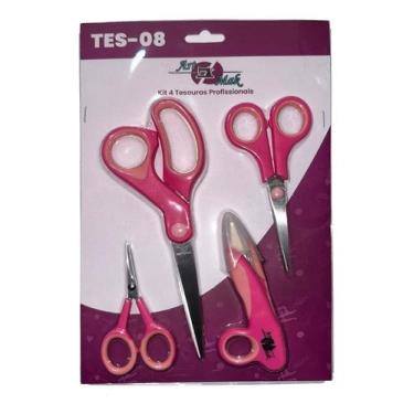 Imagem de Kit 4 Tesouras Costura Profissionais 4' 5' 5' 8' Rosa Artmak