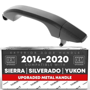 Imagem de Maçaneta e tampa da porta do motorista ou do passageiro, metal atualizado - compatível com Chevrolet Silverado 2014-2018; 14-18 GMC Sierra 1500 2500 3500 - preto texturizado - OEM 22923605, 22923599,