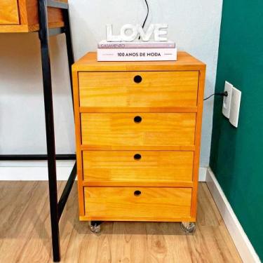Imagem de Mesa Auxiliar de Madeira Linea com 4 Gavetas com Rodinha de Silicone C