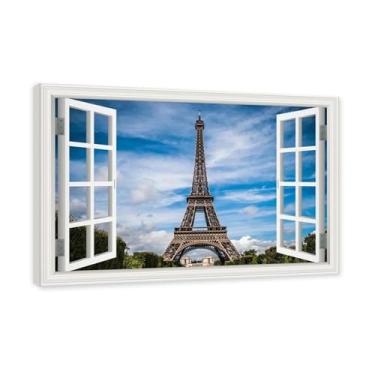 Imagem de NHLDZYH Janela de arte de parede impressa em tela. Visualização de janela falsa. Impressão de imagem natural em tela. Arte de cenário para decoração de sala de estar (Vista da Torre Eiffel de Paris 10