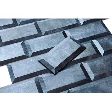 Imagem de Azulejo chanfrado Backsplash de aço inoxidável, fundo de metal para descascar e colar, 7,6 x 15,24 cm em azulejos de metrô para lavanderia de cozinha, lareira (pacote com 44, abissal)