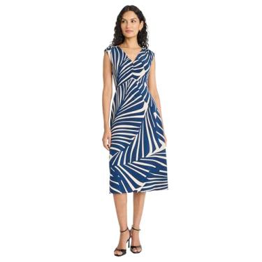 Imagem de Maggy London Vestido feminino midi sem mangas com decote em V, tecido leve e amarrado na cintura, Creme/opala azul, 44