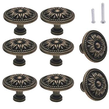 Imagem de Mimhooy Puxadores de gaveta vintage em forma de flor, puxadores de gaveta de bronze antigo, 8 peças, formato de flor