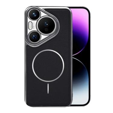 Imagem de FWYANZH Capa magnética para Huawei Pura 70 Ultra/70 Pro +/70 Pro/70, capa de couro galvanizado de carregamento sem fio fina à prova de choque, preta, 70 Pro
