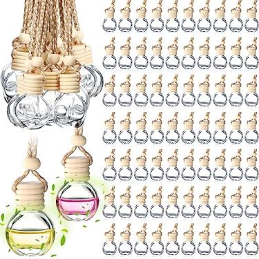 Imagem de Inbagi 100 peças de 10 ml para pendurar aromatizador de ar de carro de vidro vazio difusor de perfume pingente de perfume recarregável de óleos essenciais de aromaterapia frascos de ornamento com