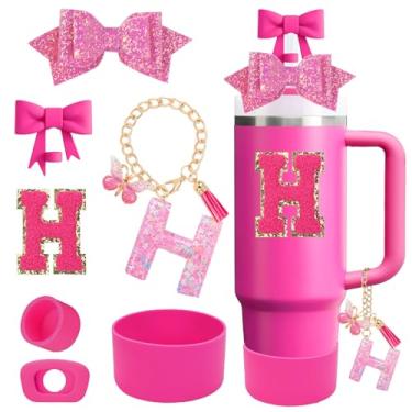 Imagem de QUNNDY Conjunto de acessórios para copo Stanley Cup 850.5 g 1,134.0 g copo com alça, incluindo tampa de cobertura de palha de laço, decoração de arco de palha, bota, tampa à prova de derramamento