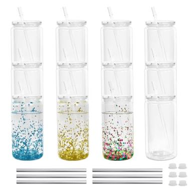 Imagem de Icesip Copo de globo de neve de acrílico de 473 ml, copo de globo de neve de parede dupla com orifício pré-perfurado, copos de plástico transparente com tampas e canudos para café gelado,