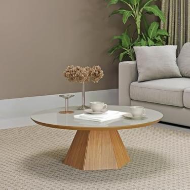 Imagem de Mesa de Centro 90cm com Base Hexagonal Nature Off White/Freijó - Dalla Costa