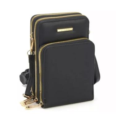 Imagem de Bolsa Feminina Tranversal Carteira De Mão Porta Celular Porta Cartão Crédito Alça Removível (Preta)