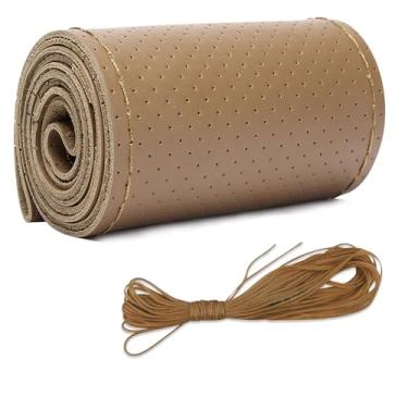 Imagem de Capa de volante de couro de microfibra, costura DIY com agulha e linha, protetor de volante de carro antiderrapante respirável, universal de 38 cm, costura automática para volante (marrom, orifício