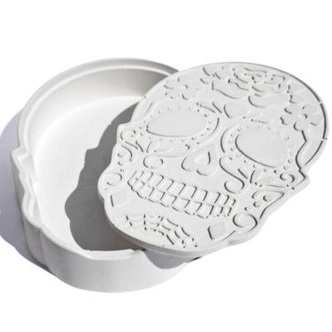 Imagem de Porta Objetos Decorativo Caveira 17cm Em Cimento Artesanal Branco