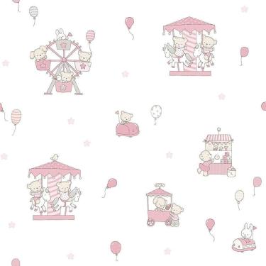 Imagem de Papel De Parede Lullaby Carrossel Rosa 2202 - Rolo 10m X 0,53m