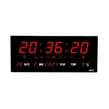 Imagem de Relógio de Parede Digital Grande Clássico de Luxo LED 43 CM, Vermelho, com Data e Temperatura, Bivolt, para Escritório, Cozinha, Sala, Academia, Alarme Alto